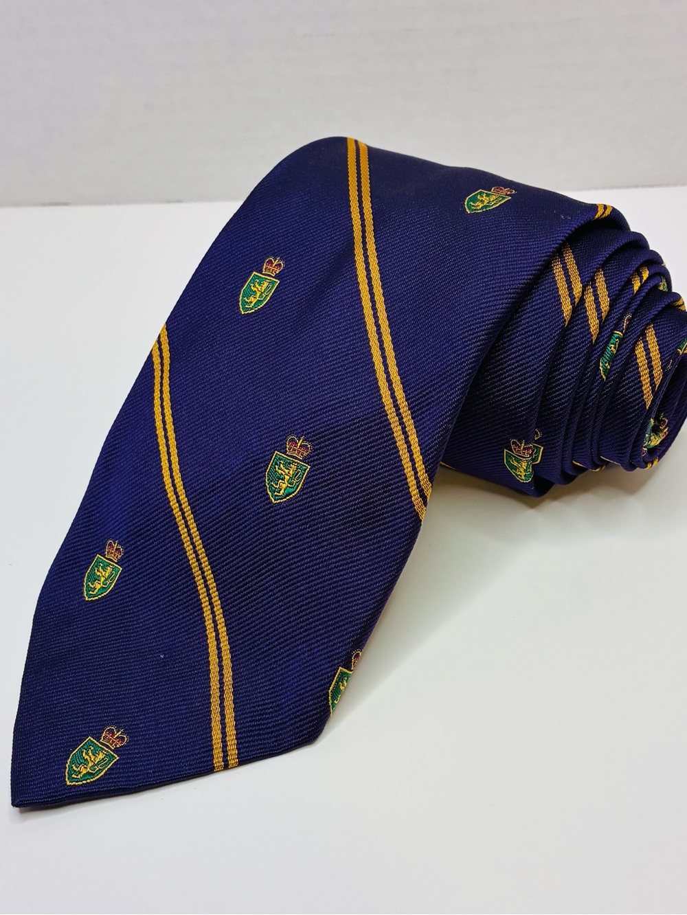 Polo Ralph Lauren Crest Tie Purple Gold Stripe Silk Club Preppy Hand Made Italy